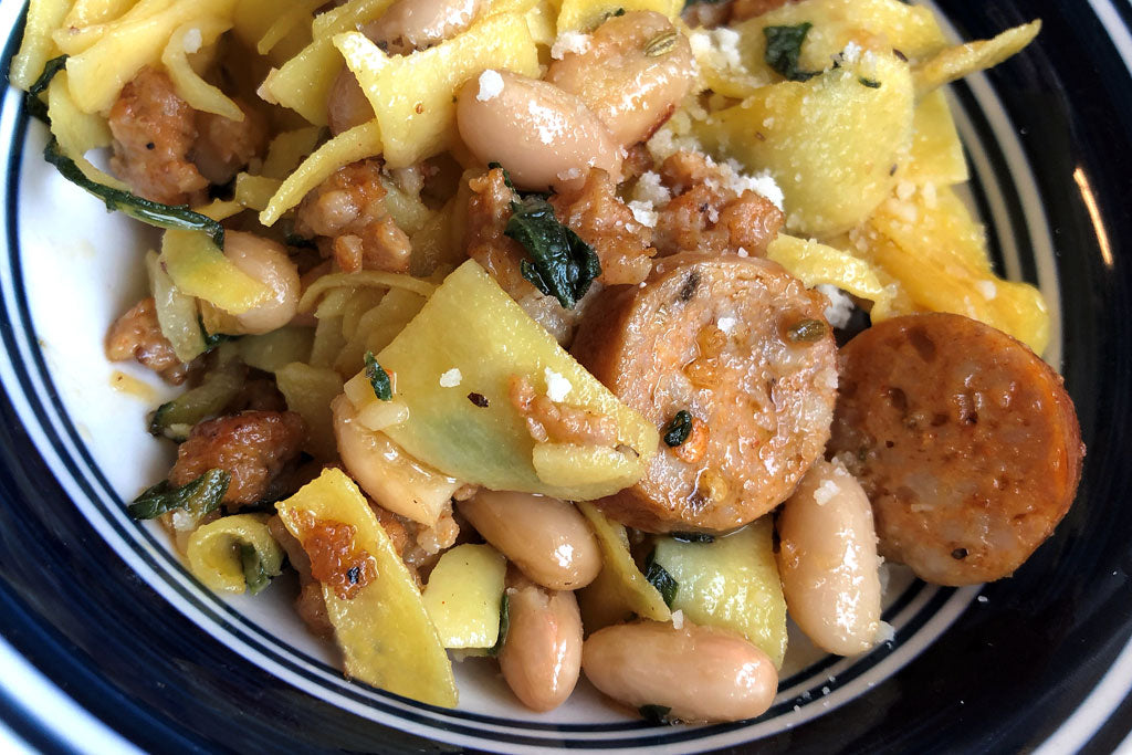 Chicken Sausage Over Pappardelle and Swiss Chard Recipe